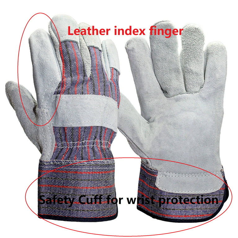 OPENMOON Flex Grip Leather Work Gloves Stretchable Wrist Tough Cowhide Working  Glove 1 Pair