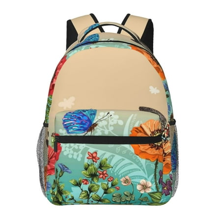 Ratiio Colorful Plants And Insects Print Eco-Friendly Casual Backpack, Water-Resistant Polyester Canvas Daypack with Smooth Zippers, Comfortable & Durable Travel Bag with Laptop Compartment
