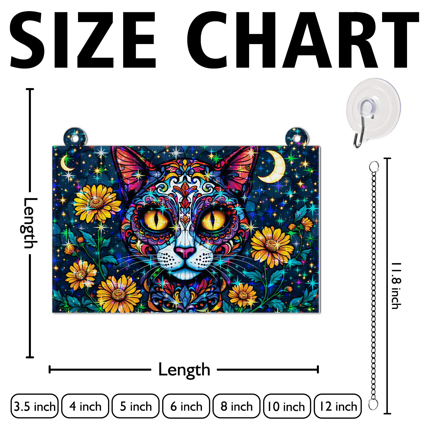 89Bloom Cat Sugar Skull Stained Glass Hologram Ornament, Stained Glass Suncatcher Ornaments Home Decor, Holographic Ornaments