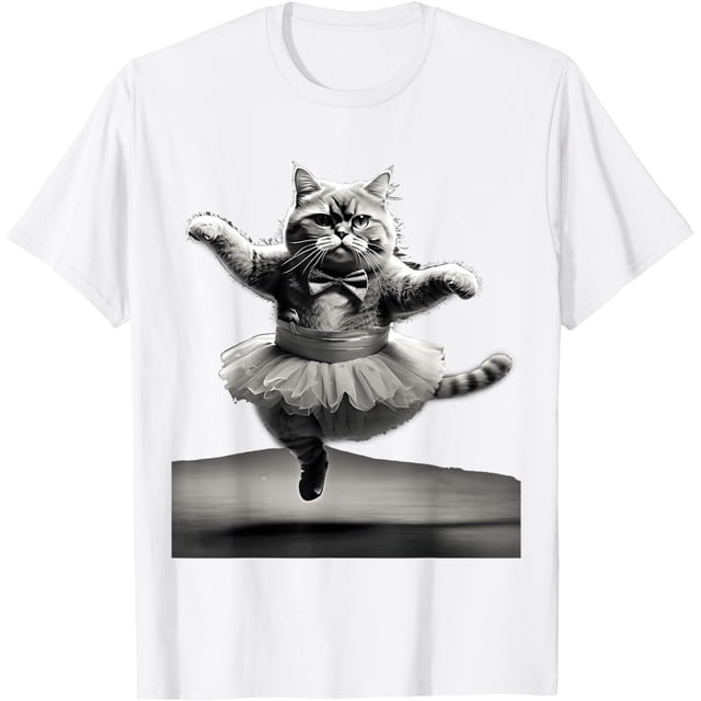 Camiseta de ballet con diseño de gato con tutú, 100 % algodón