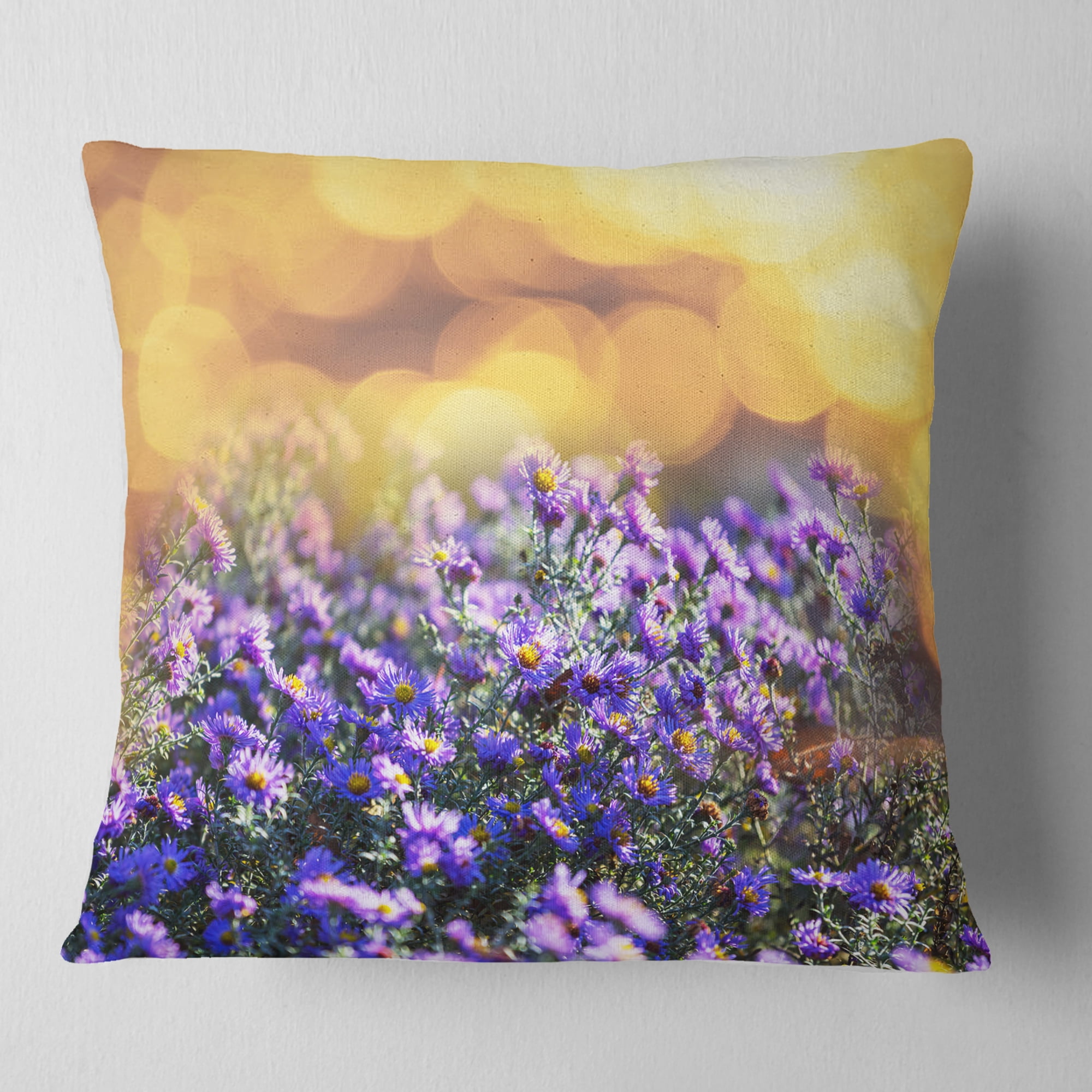 Designart Purple Flowers on Brown Background - Flower Throw Pillow - 18x18