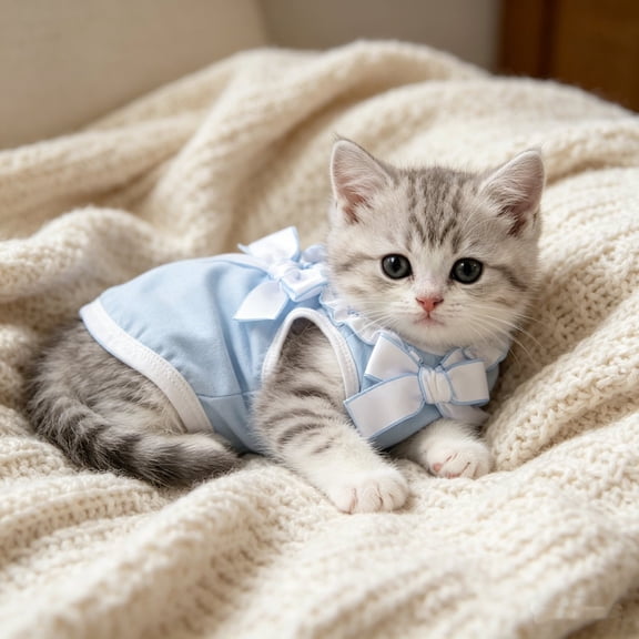 PoyoKee Cat Recovery Suit, Soft Breathable Cat Clothes for Spay Neuter, Abdominal Wound Protector Onesie, Back 13.4 inches - 1pc