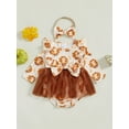 thumbnail image 4 of Baby Toddler Girls Thanksgiving Romper Dress 0 3 6 12 18 Months Flying Sleeve Turkey Print Jumpsuit with Headband, 4 of 9