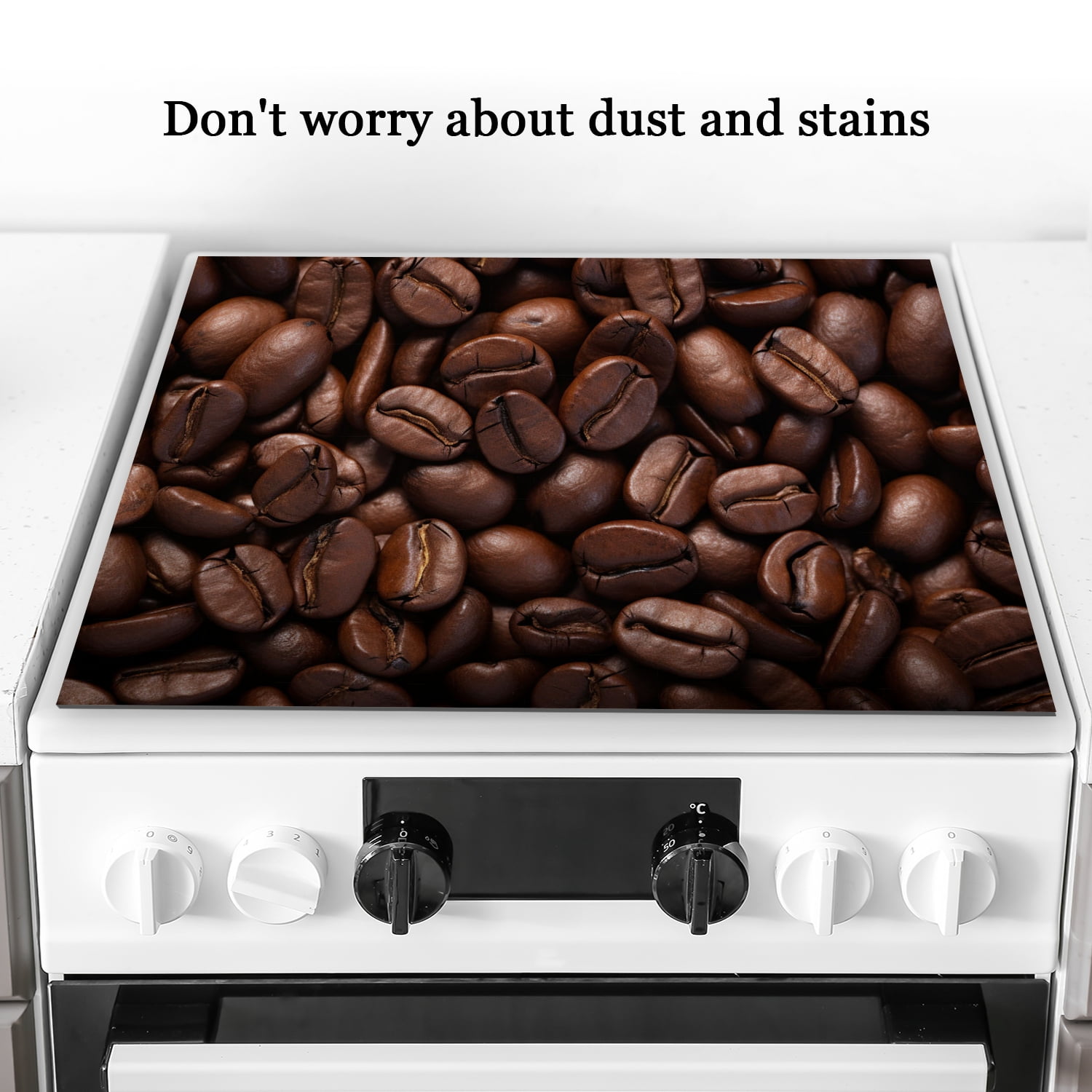 Square Ceramic Cooktop Cover, Coffee Beans Print Glass Induction Cooktop Protector Mat, Waterproof Dustproof Oilproof Stove Cover Pad for Kitchen RV (28×20 Inch)
