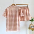 thumbnail image 4 of Gfyviroh Women 2 Piece Pajamas Sets Turn-down Collar Button Short Sleeve Tops and Shorts Outfits Comfortable Pocket Plaid Short Loungewear Sets, 4 of 8