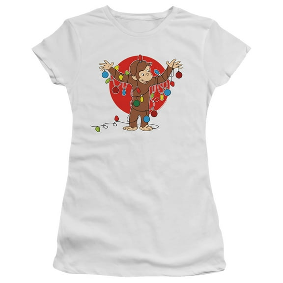 Curious George Lights S/S Junior Women's T-Shirt Sheer White