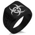 thumbnail image 1 of Stainless Steel Biohazard Geometric Pattern Biker Style Polished Ring, 1 of 1