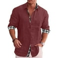 thumbnail image 2 of Awdenio Spring Shirts for Men, Men Casual Solid Cotton And Linen Tie Pocket Plaid Patchwork Turndown Long Sleeve Button Shirt, Size S-5XL, 2 of 8