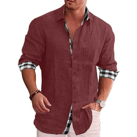 Fankiway Long Sleeve Shirts for Men Men Casual Solid Cotton and