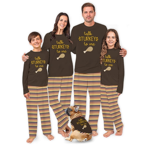 Talk Turkey To Me Family Matching Thanksgiving Pajamas, Thanksgiving Pjs For Family, Plus Size Thanksgiving Pajamas, Size NB - Men 6XL