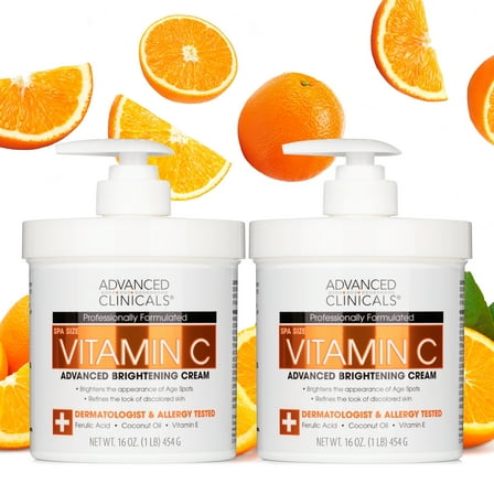 Advanced Clinicals Brightening Vitamin C Body Cream for Dark Spots and Age Spots. Set of Two 16 fl oz