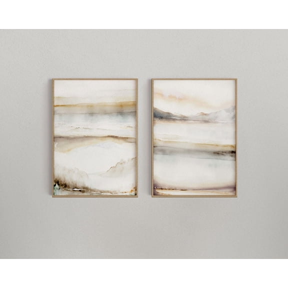 Beige Landscape Print, Set Of 2, Japandi, Neutral, Modern Art,, Modern Wall Decor Set 2 Prints, Poster Only