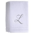 thumbnail image 2 of Monogrammed Towels Fingertip, Personalized Gift, 11 x 18 Inches - Set of 4- Silver Embroidered Towel - Extra Absorbent 100% Cotton- Soft Velour Finish - For Bathroom/ Kitchen/ Spa- Initial L (White), 2 of 4