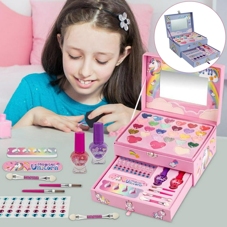 Kids Makeup Kit for Girl Princess Real Washable Cosmetic Toy Beauty Set with Mirror Non Toxic Birthday Toys Gift for 3 4 5 6 7 8 9 10 Years Old