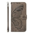 thumbnail image 2 of SaniMore Wallet Case for iPhone 13 Mini, PU Leather Embossed Butterfly Flip Folio Cover Card Holder [Kickstand][Wrist Strap] All Arpund Protective Shockproof Shell for iPhone 13 Mini(2021), Grey, 2 of 18