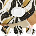 thumbnail image 4 of Black White Gold Wave Marble Pattern Round Fitted Tablecloth with Elastic Edge,Dining Table Cover Waterproof,Outdoor Round Tablecloth for Camping,Dining,Indoor and Outdoor, 4 of 7
