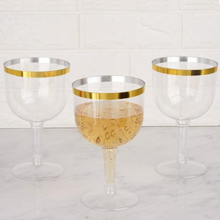 Rim Of A Glass BalsaCircle 6 pcs 25 oz Clear with Gold Rim Plastic Champagne Glasses - Disposable Party Wedding Tableware Catering ()