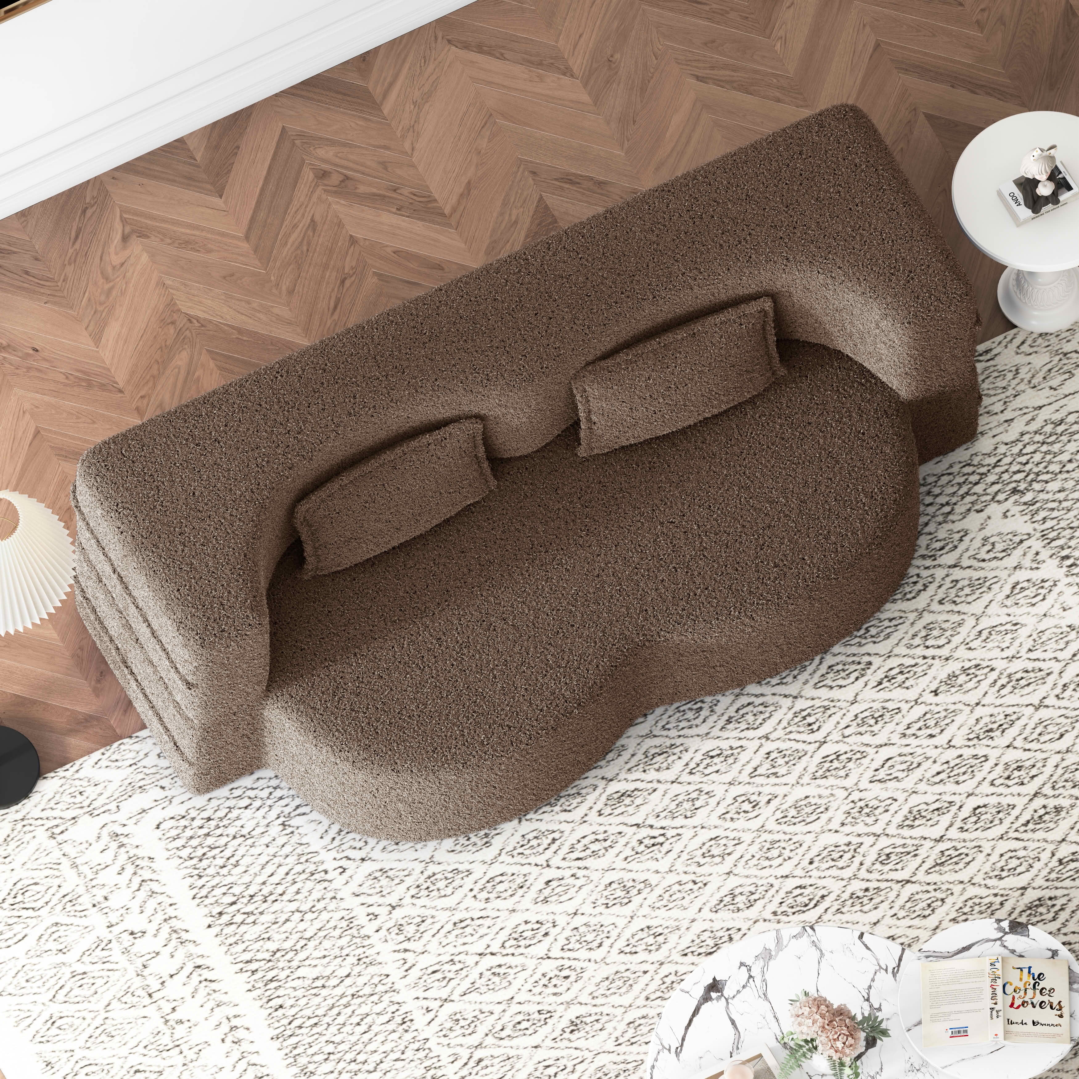 MAYEERTY Sherpa Floor Sofa Bed, Full Size Foldable Foam Sleeper Mattress with 2 Pillows, Zero Assembly Space Saving Guest Bed