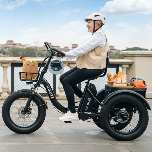 ESKUTE Adult Electric Tricycle with Reverse, E Trike, 998.4Wh Battery, 20" x 4.0" Fat Tires, Foldable 3-Wheel Electric Bike, Black