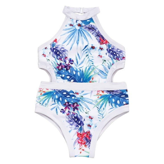 CHICTRY Kids Girls One-Piece Halter Neck Inkwash Painting Swimming Jumpsuit Strappy Open Back Pool Bathing Suit