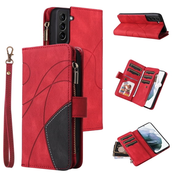 Phone Case for Samsung Galaxy S21 Plus 5G, Zipper Storage Bag 9 Card Slots Shockproof Wallet Cover for Samsung Galaxy S21 Plus 5G