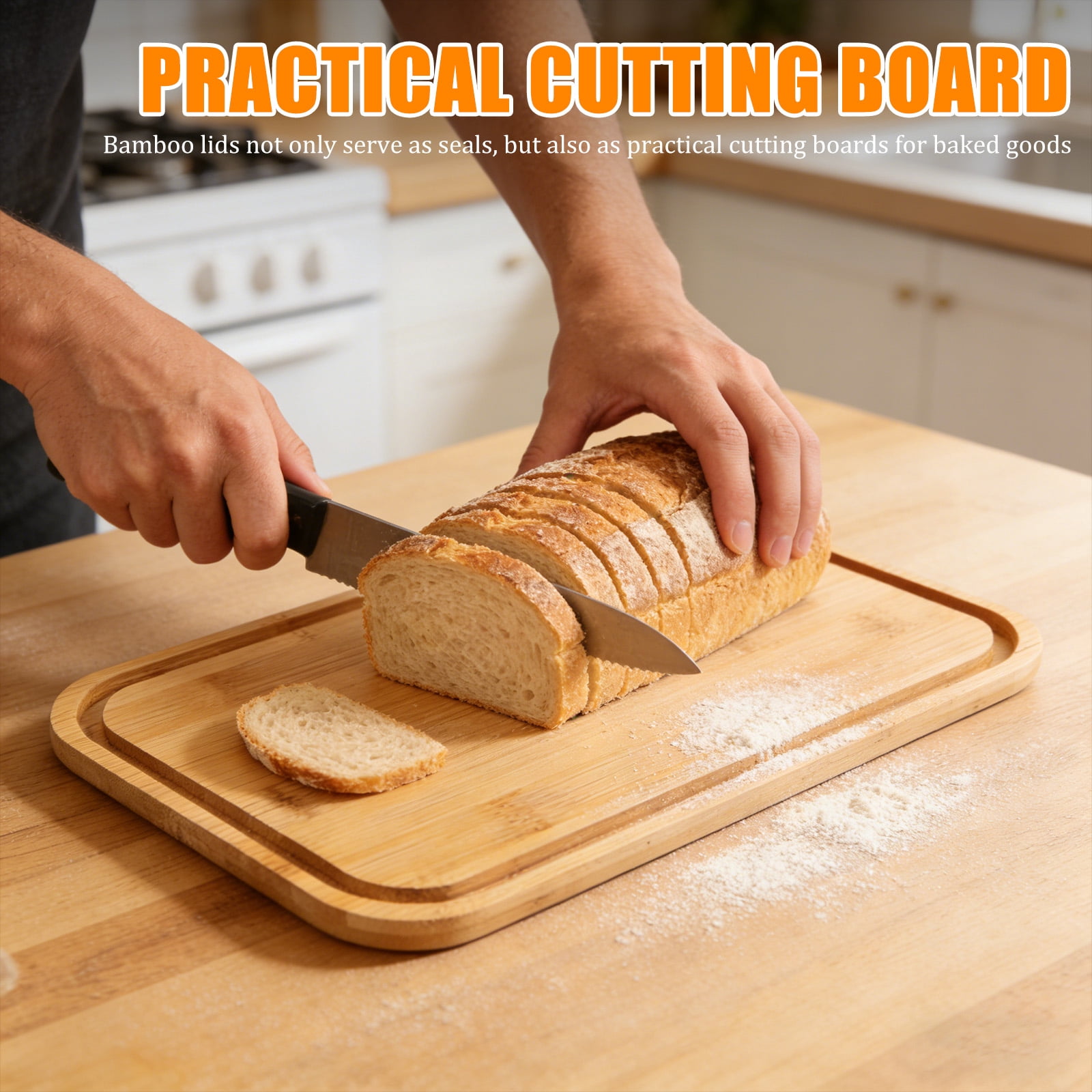 Metal Bread Box for Kitchen Countertop, Bread Storage Container with Bamboo Cutting Board Lid for Homemade Bread, 12" x 7.2"