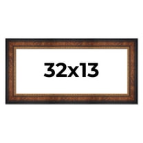 32x13 Frame Brown Walnut Gold Ornate Trim Solid Wood Plein Air Picture Frame | 3 Inch Moulding