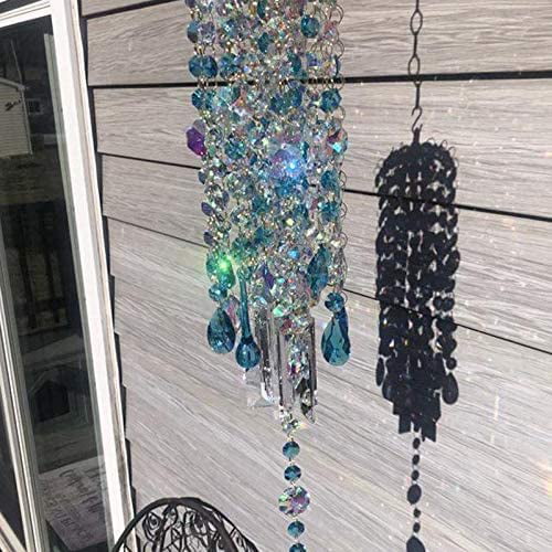Blue Aurora Crystal Wind Chimes,Window Crystals Hanging Prism,Glass Suncatcher Hanging Ornament,Colorful Crystal Wind Chimes for Home Outdoor Decor Blue 