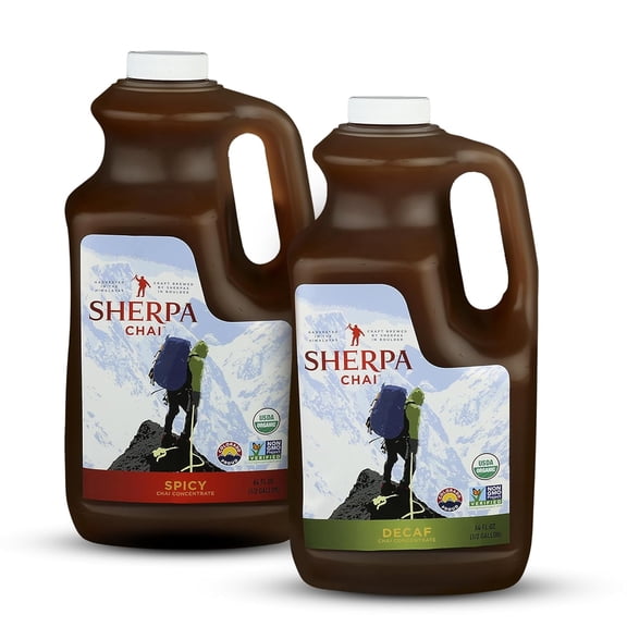 Sherpa Chai Decaf & Spicy Chai Tea Concentrates - Handcrafted Black Tea with Traditional Non-GMO Ingredients - Authentic Nepali Chai Recipes Brewed by Sherpas - Decaf & Spicy Varieties