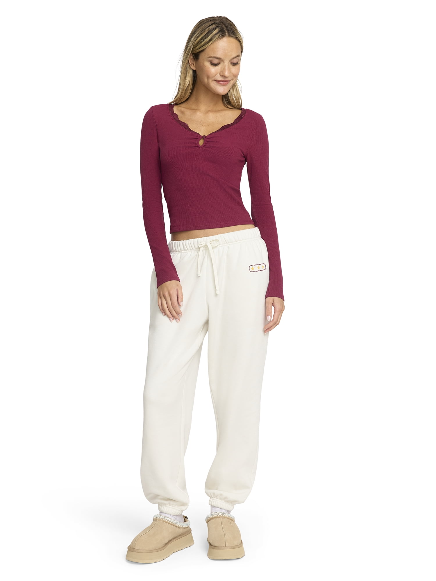 Mills by Millie Bobby Brown Women's Cut and Sew Henley Long Sleeve Top, Sizes XXS-XXXL