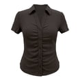 thumbnail image 1 of Blusa George para Mujer Tipo Polo, Manga Corta, Pliegues y Botones en Pecho Café Talla EG, 1 of 4