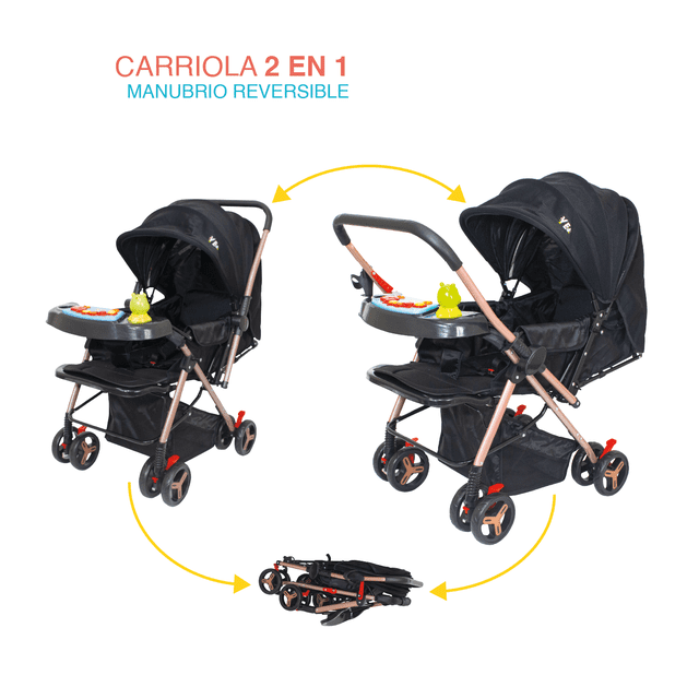 Carriola 2 en 1 Bidireccional Plegable Portátil Reclinable