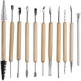 thumbnail image 1 of Juego de herramientas para esculpir cera y arcilla con espátula de acero inoxidable, 11 Uds., mango de madera, herramientas Stylus, Kit de pintura de roca para escultura de cerámica XianweiShao 9024715977342, 1 of 5