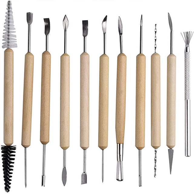 Juego de herramientas para esculpir cera y arcilla con espátula de acero inoxidable, 11 Uds., mango de madera, herramientas Stylus, Kit de pintura de roca para escultura de cerámica XianweiShao 9024715977342