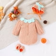 thumbnail image 4 of Y-Sunset Unisex 3 Piece Halloween Pumpkin Outfit Set, Long Sleeve Crinkle Fabric Lined Romper Matching Hat Booties, For Trick Or Treat Holiday Photo (Orange4/12-18 Months), 4 of 9