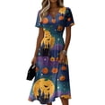 thumbnail image 2 of Womens Halloween Dress Spider Short Sleeve Pumpkin Funny Wedding Guest Dress Skeleton V Neck Vintage Wrap Dresses L, 2 of 5