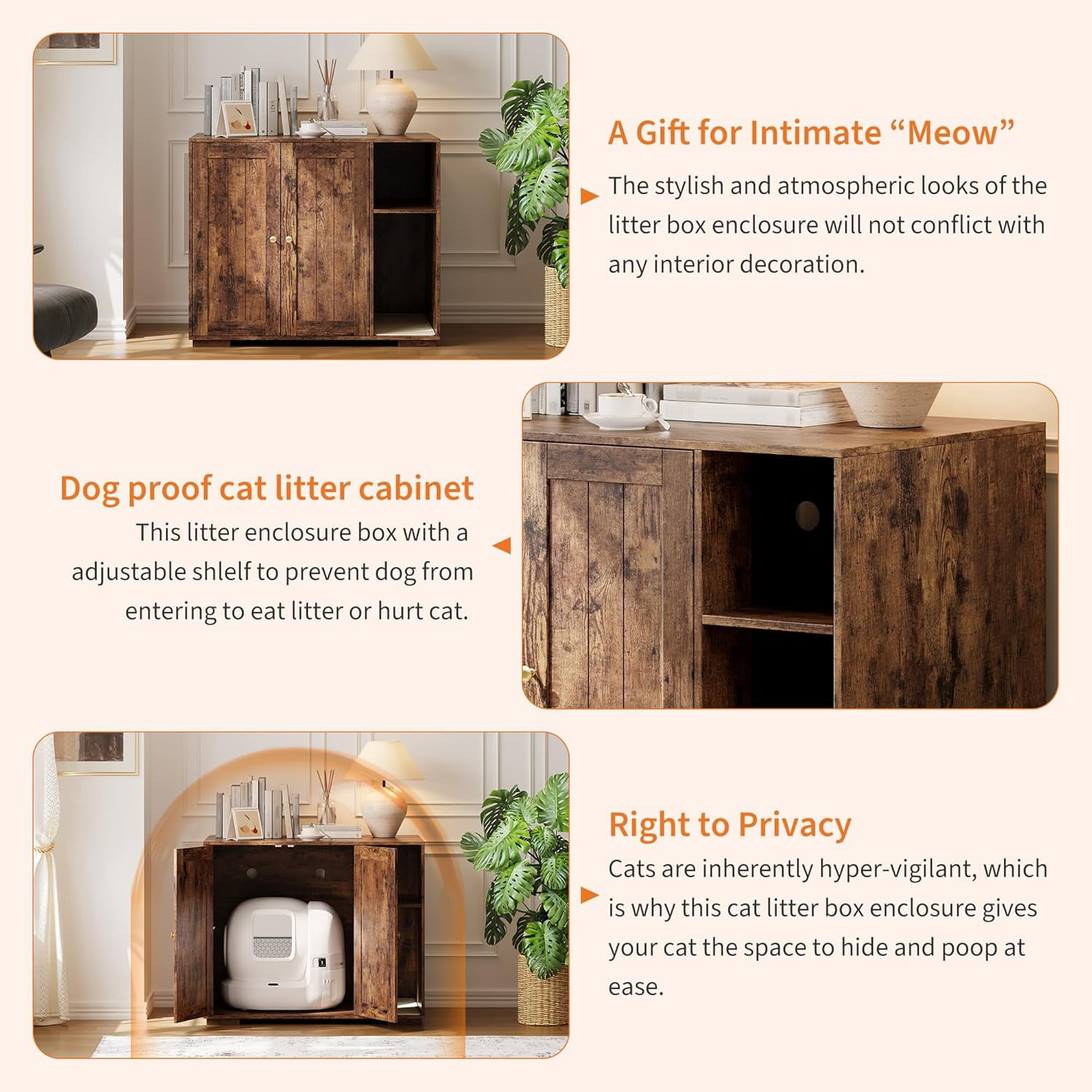 Extra-Large Cat Litter Box Cabinet with Scratch Pad – Dog-Proof Enclosure with Outlet, Large Automatic Litter Box Furniture and Storage for Cat Essentials