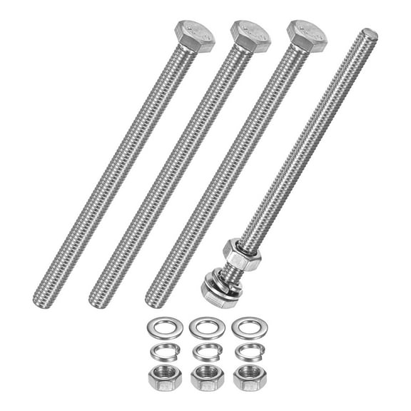Uxcell 4-Pack Hex Head Screw Bolt with Nuts Flat & Lock Washers M6x90mm