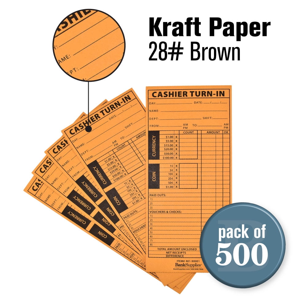Cashier's Turn in Envelope - Cashier Report Envelope - 500 Envelopes