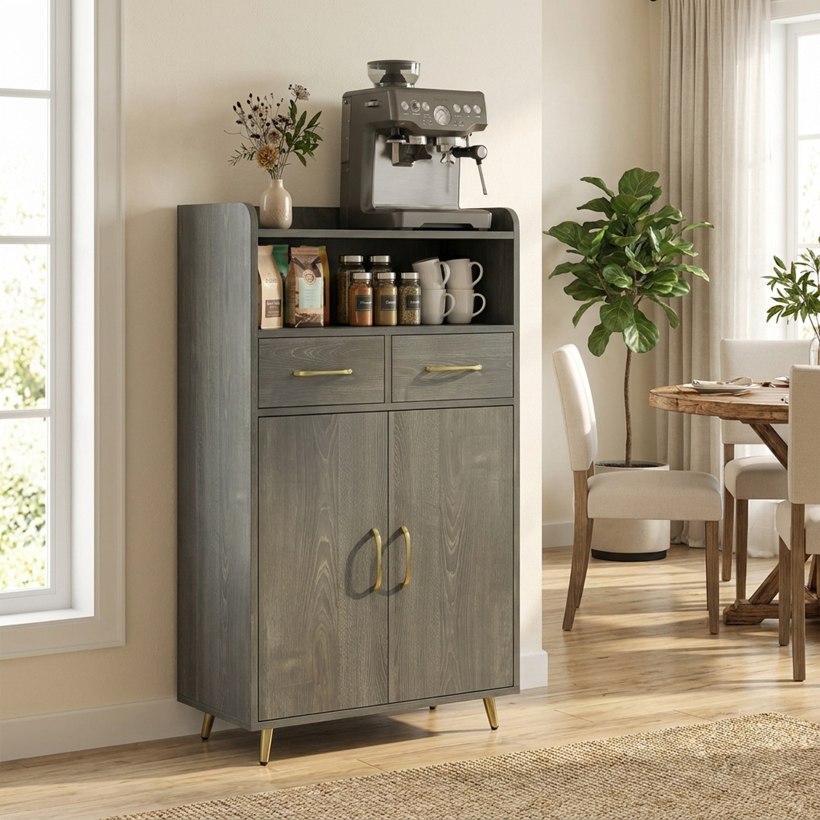 Vebreda Freestanding Bathroom Storage Cabinet, Bathroom Storage Cabinet Freestanding Floor Cabinet with 2 Drawers, Complement Various Rooms