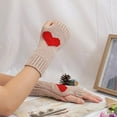 thumbnail image 3 of 2 Pairs Heart Fingerless Knit Gloves Thumb Hole Soft Hand Warmers Knitting Wrist Warmer Gloves Mittens for Women Unisex Typing Driving Gift Supplies Colorful, 3 of 5