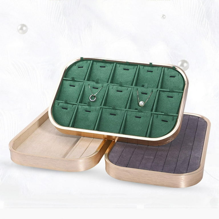 Microfiber Jewelry Tray Showcase Display Dark Green Home Decor Multipurpose Decorative Display Box Organizer for Watch Necklace Countertop Empty Tray