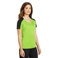thumbnail image 4 of Sport-Tek Ladies PosiCharge Competitor Sleeve Blocked Neck Tee-XS (Lime Shock/ Black), 4 of 6