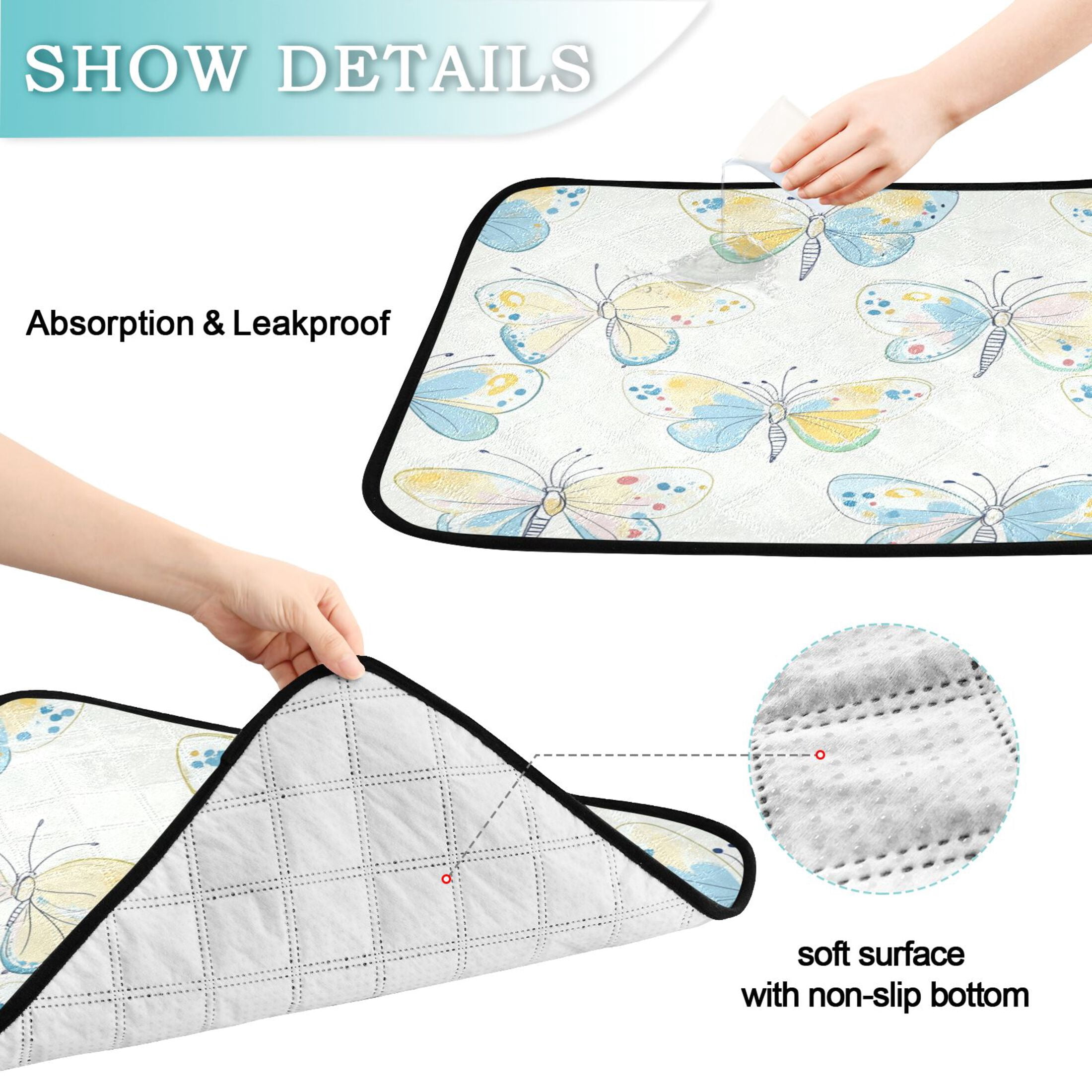 Washable Pet Pee Pads with Super Absorbent Reusable Training Pads for Dogs & Cats Pink and Blue Butterfly
