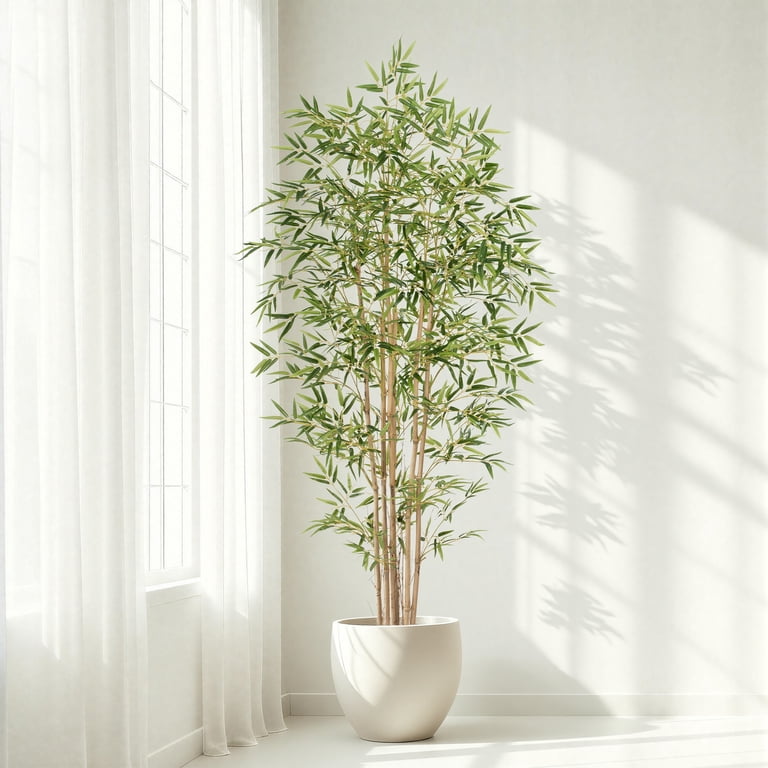 Artificial Bamboo Tree, Fake Bamboo Plant 7FT Tall with 6 Natural Real  Bamboo Trunks, Artificial Tree Indoor Decor Faux Silk Tree for Home Office  ...