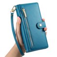 thumbnail image 6 of Allytechgroup Wallet Case for Samsung Galaxy S24 FE, 9 Cards Holder + Zipper Pocket + Hand Wrist Shockproof Stand Flip Cover RFID Blocking Phone Case for Women Men, Blue, 6 of 9