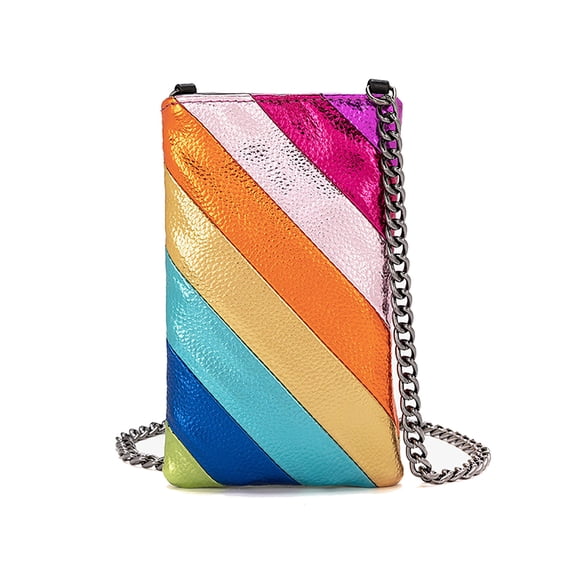 TAZAG Women's Small Cell Phone Crossbody Bag Rainbow Color Chain Shoulder Bag