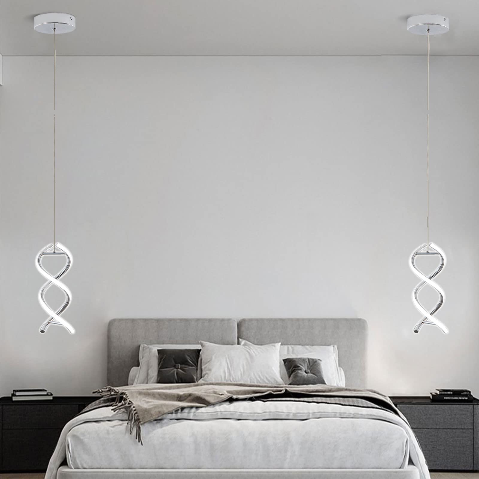 ADISUN Led Pendant Light Spiral Ceiling Lights Fixture Modern Hanging Lamp Adjustable Island Light Cool White Light for Living Room Bedroom Kitchen, Chrome