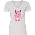 thumbnail image 3 of Inktastic Cute Monster, Smiling Monster, Pink Monster, Horns Women's V-Neck T-Shirt, 3 of 5