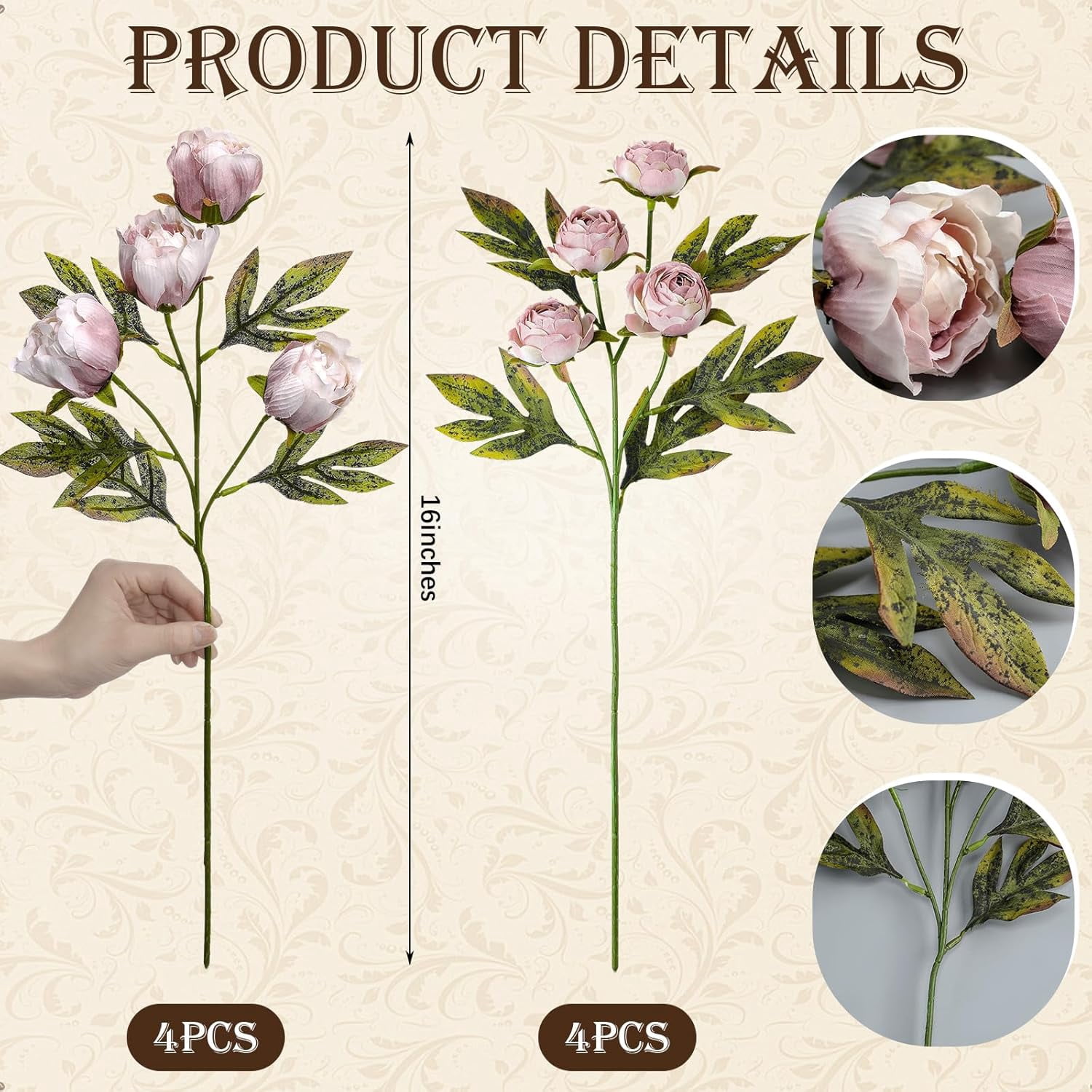 KUNPENG Mother's Day Flowers, Wedding Flowers, Artificial Peonies, Fake Flowers, Silk Peony Stems, Bridal Shower Decor, Vase Filler, Home Decoration Champagne*4